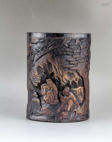 CHINESE BAMBOO CARVED BRUSH POT