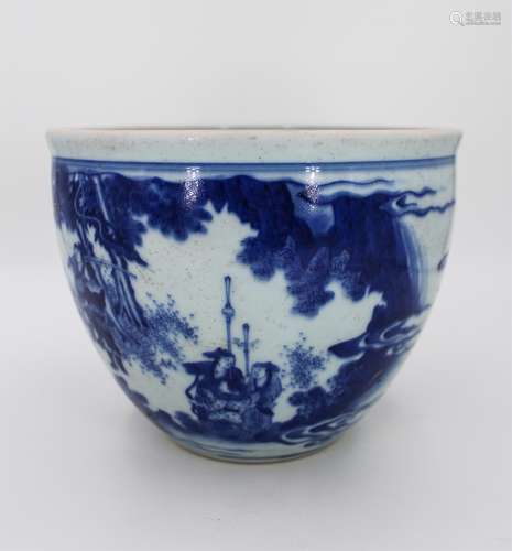 CHINESE BLUE AND WHITE FIGURAL PORCELAIN POT