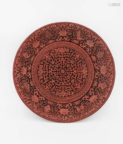 CHINESE CINNABAR LACQUER 8 TREASURE PLATE