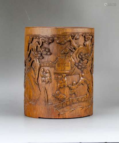 CHINESE BAMBOO CARVED BRUSH POT