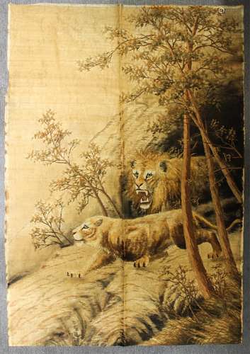 19TH CENTURY CHINESE EMBROIDERY, LION