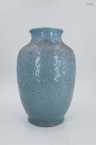 CHINESE UNDER GLAZED BLUE FOLIAGE VASE