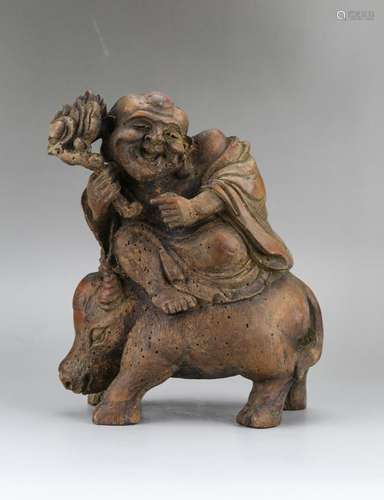 CHINESE BAMBOO CARVED FIGURE OF LOHAN