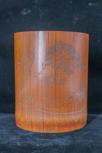 CHINESE BAMBOO CARVED BRUSH POT