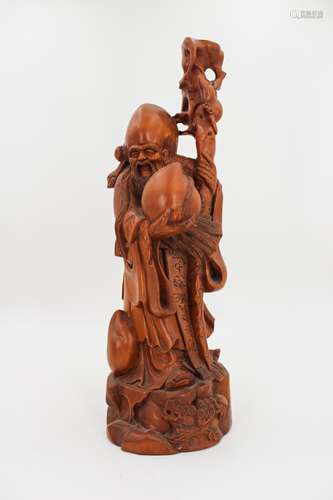 CHINESE HUANGYANG WOOD CARVED LAOSHOU FIGURE