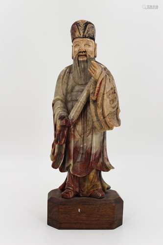 CHINESE SOAPSTONE CARVED FIGURE OF SCHOLAR