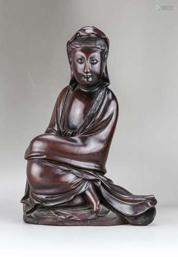 CHINESE HARDWOOD FIGURE OF GUANYIN