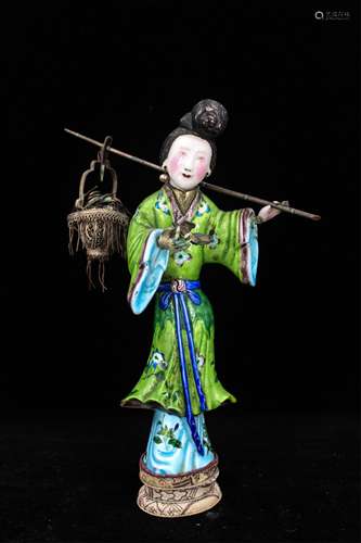 CHINESE SILVER ENAMEL FIGURE OF LADY