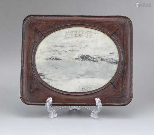 CHINESE MARBLE ON HARDWOOD TABLE SCREEN