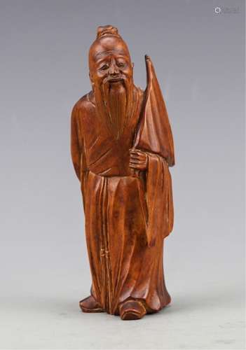 CHINESE HUANGYANG WOOD FIGURE OF SCHOLAR