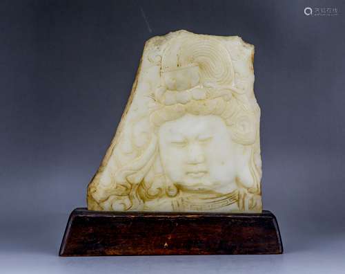 CHINESE WHITE MARBLE STONE CARVING OF GUANYIN