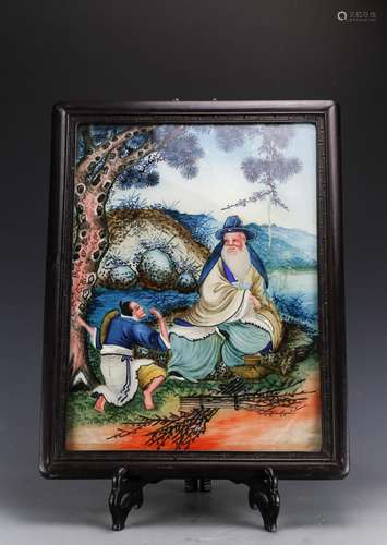 CHINESE GLASS PAINTING OF FISHERMAN