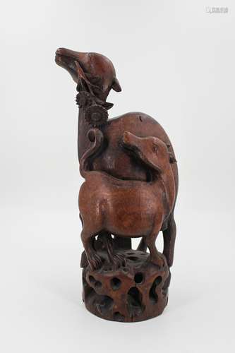 CHINESE BAMBOO CARVED DEER FIGURE