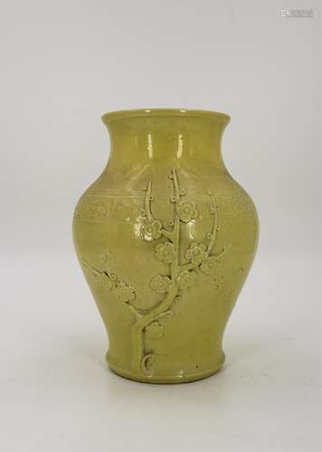 CHINESE YELLOW GLAZED PLUM FOLIAGE PORCELAIN JAR