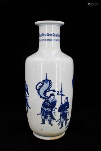 CHINESE BLUE AND WHITE PORCELAIN ROULEAU VASE