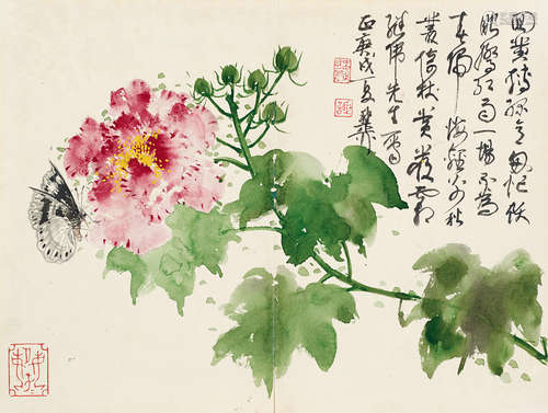 谢稚柳 1910～1997 芙蓉花 镜心 设色纸本