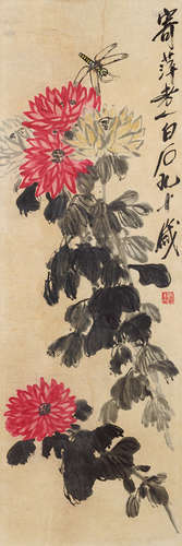 齐白石 1864～1957 菊花蜻蜓 镜心 设色纸本