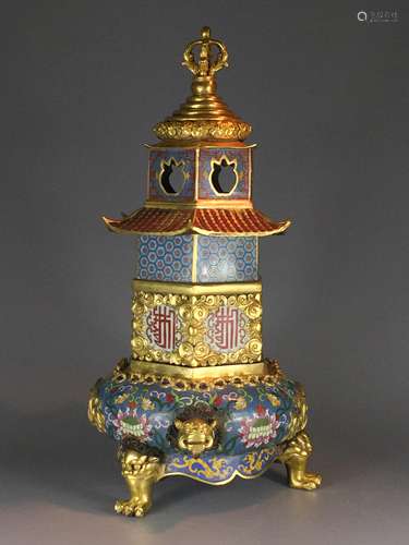 CHINESE CLOISONNE ENAMEL PAGODA CENSER