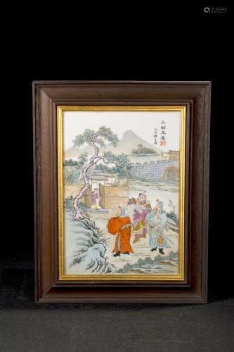 CHINESE FAMILLE ROSE PORCELAIN PLAQUE WITH FRAME