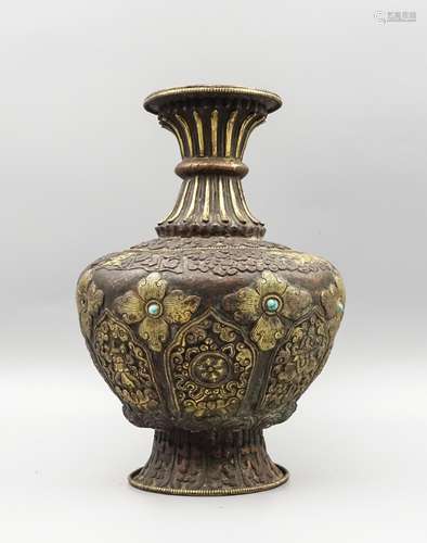 CHINESE GILT BRONZE 8 TREASURES FLOWER VASE