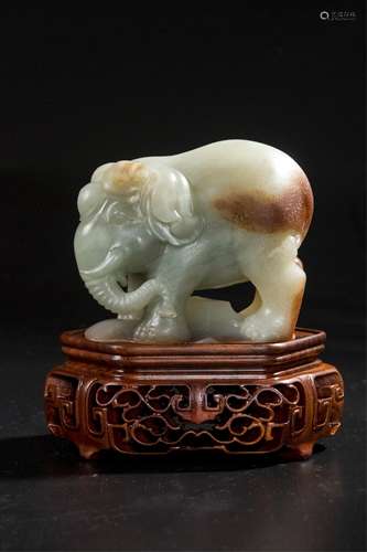 CHINESE CELADON JADE CARVED ELEPHANT