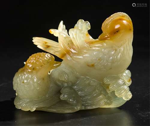 CHINESE CELADON JADE CARVED MANDARIN DUCKS