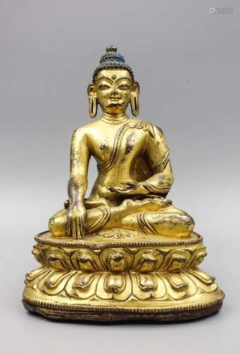 CHINESE GILT BRONZE FIGURE OF SHAKYAMUNI