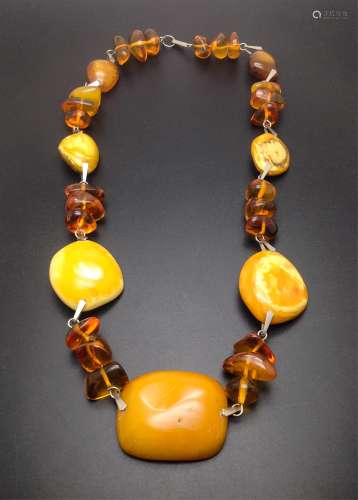 CHINESE NATURAL HONEY AMBER BEADS NECKLACE