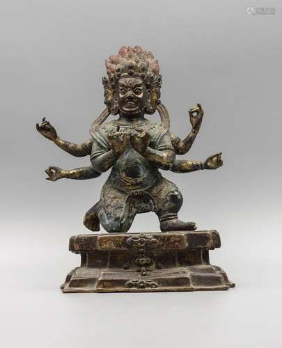 CHINESE GILT BRONZE FIGURE OF MAHAKALA