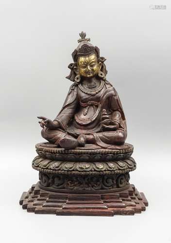 CHINESE HARDWOOD CARVED FIGURE OF PADMASAM BHAVA