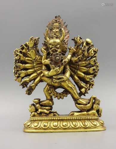 CHINESE GILT BRONZE FIGURE OF YAMANTAKA