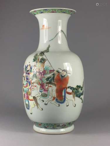 CHINESE FAMILLE ROSE VASE WITH WARRIOR SCENE
