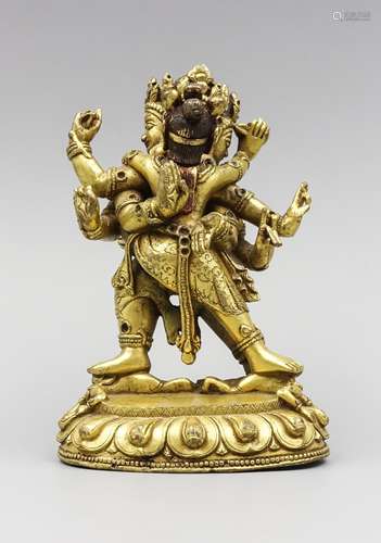 CHINESE TIBETAN GILT BRONZE FIGURE