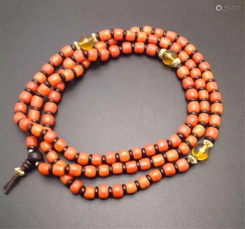 CHINESE RED CORAL BEADS NECKLACE