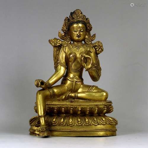 CHINESE GILT BRONZE FIGURE OF SEATED TARA