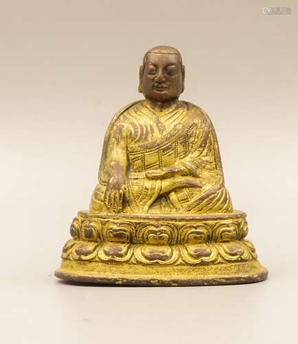 CHINESE GILT BRONZE FIGURE OF BUDDHIST GURU