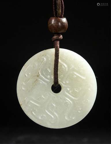 CHINESE QING DYNASTY WHITE JADE BI DISK