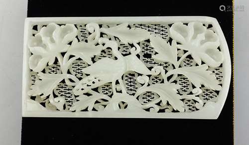 CHINESE WHITE JADE CARVED CRANES BELT PLAQUE