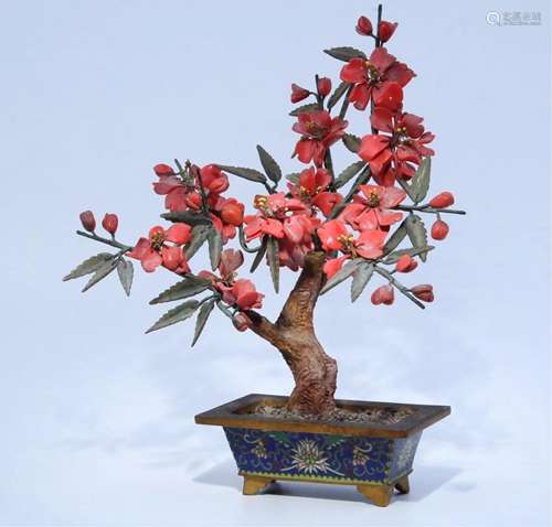 CHINESE CORAL FLOWER CLOISONNE PLANTER