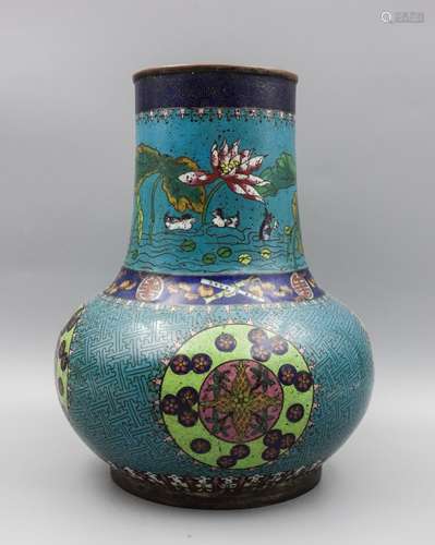 CHINESE CLOISONNE VASE LOTUS FLOWER MOTIF