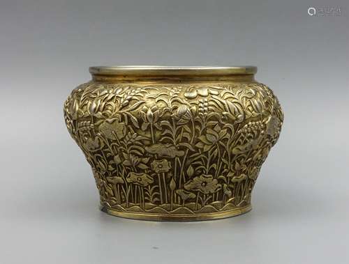 CHINESE GILT SILVER FLORAL JAR