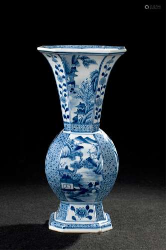 CHINESE BLUE AND WHITE SCENERY YEN-YEN VASE