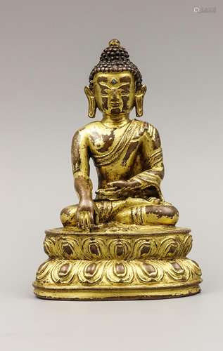 CHINESE GILT BRONZE FIGURE OF SHAKYAMUNI