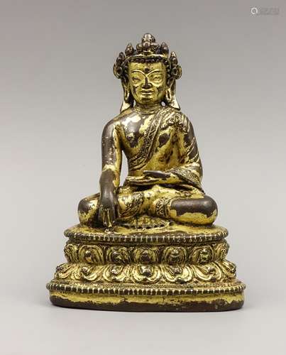 CHINESE GILT BRONZE FIGURE OF SEATED BUDDHA