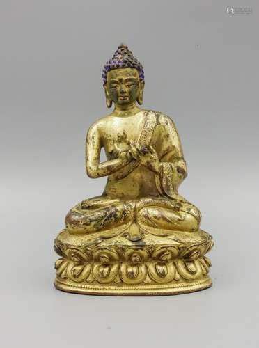 CHINESE GILT BRONZE FIGURE OF SHAKYAMUNI