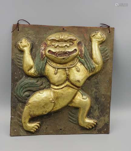 CHINESE GILT BRONZE FOOLION SHEET