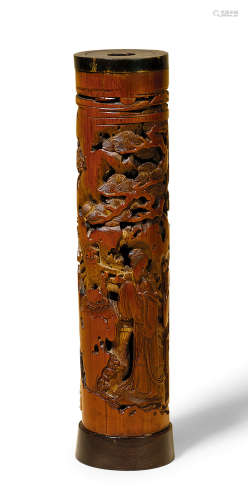 清中期 竹雕人物香筒