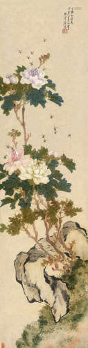 居廉 1897年作 花开富贵 镜片 设色纸本