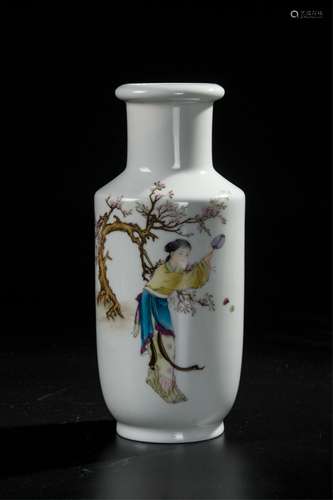 CHINESE FAMILLE ROSE ROULEAU VASE