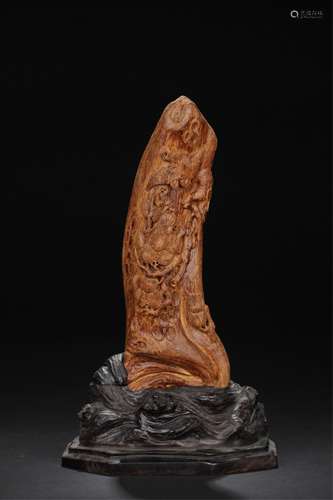 CHINESE CHENGXIANG WOOD CARVED PINE TREES DISPLAY